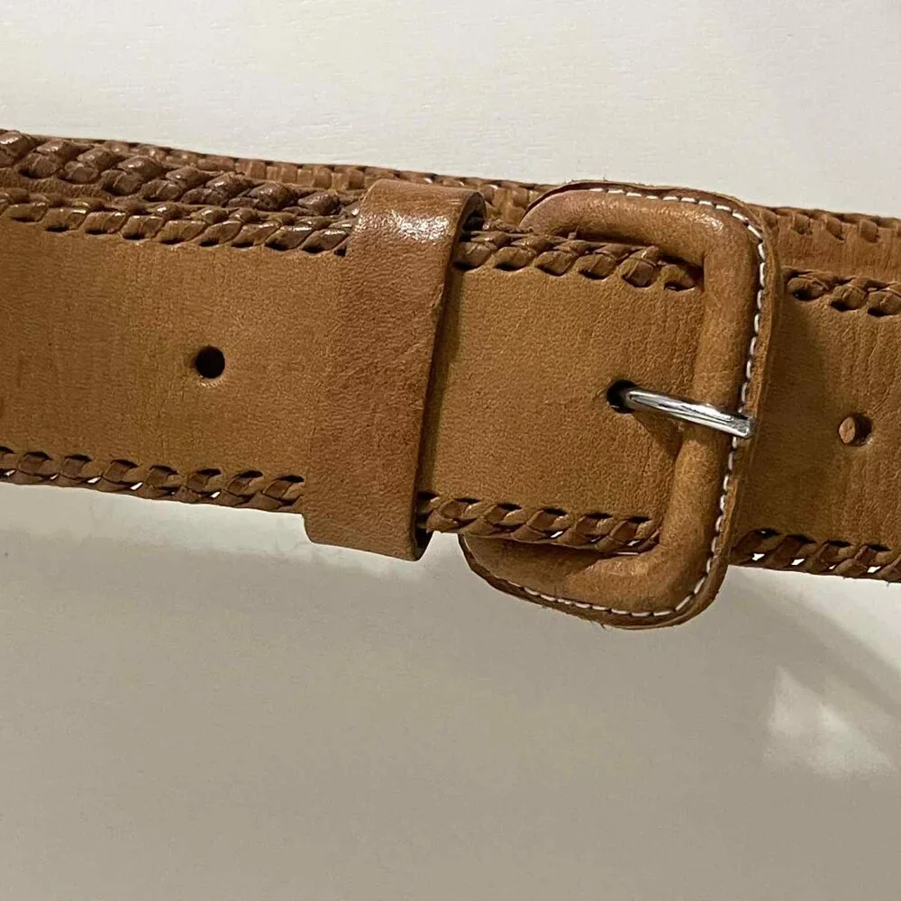 Ethnic Hispanic Guatemalan Made Serape Textured Leather Tooled belt‎ 28”-31” S/M